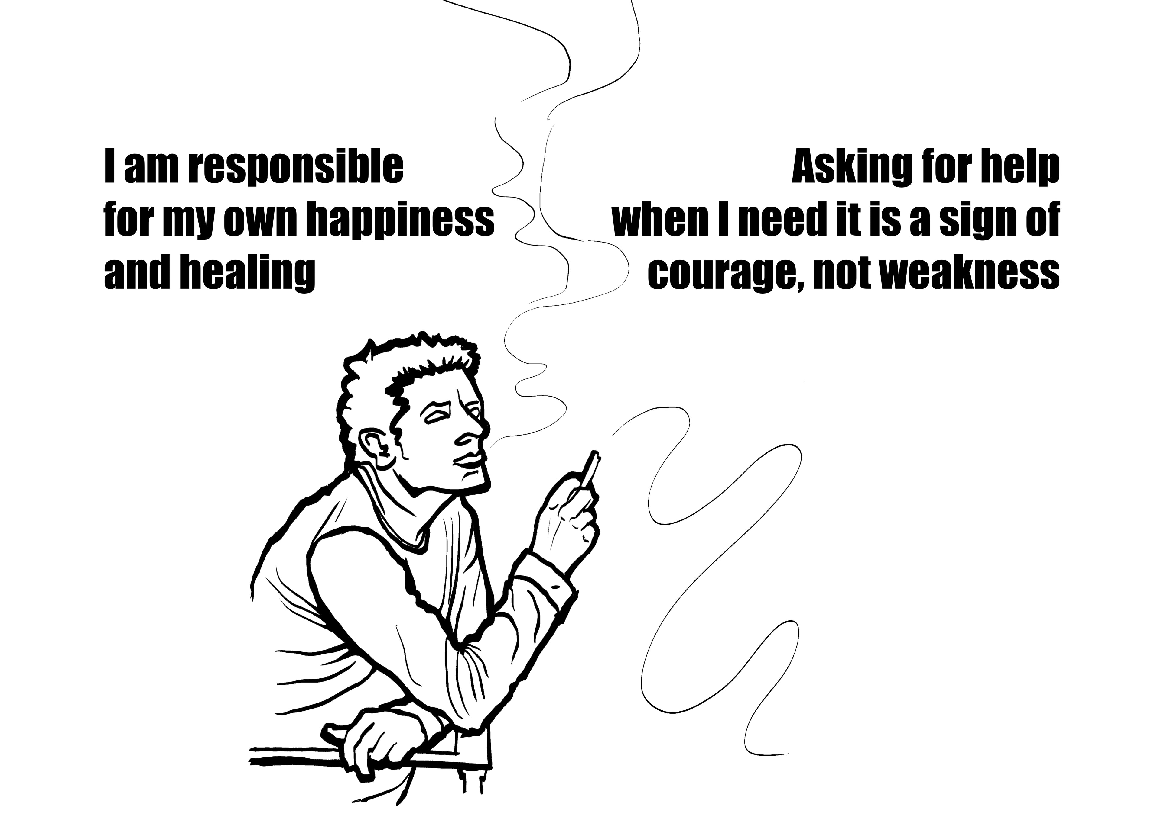 Man thinking whilst smoking cigarette - Motivational Artwork