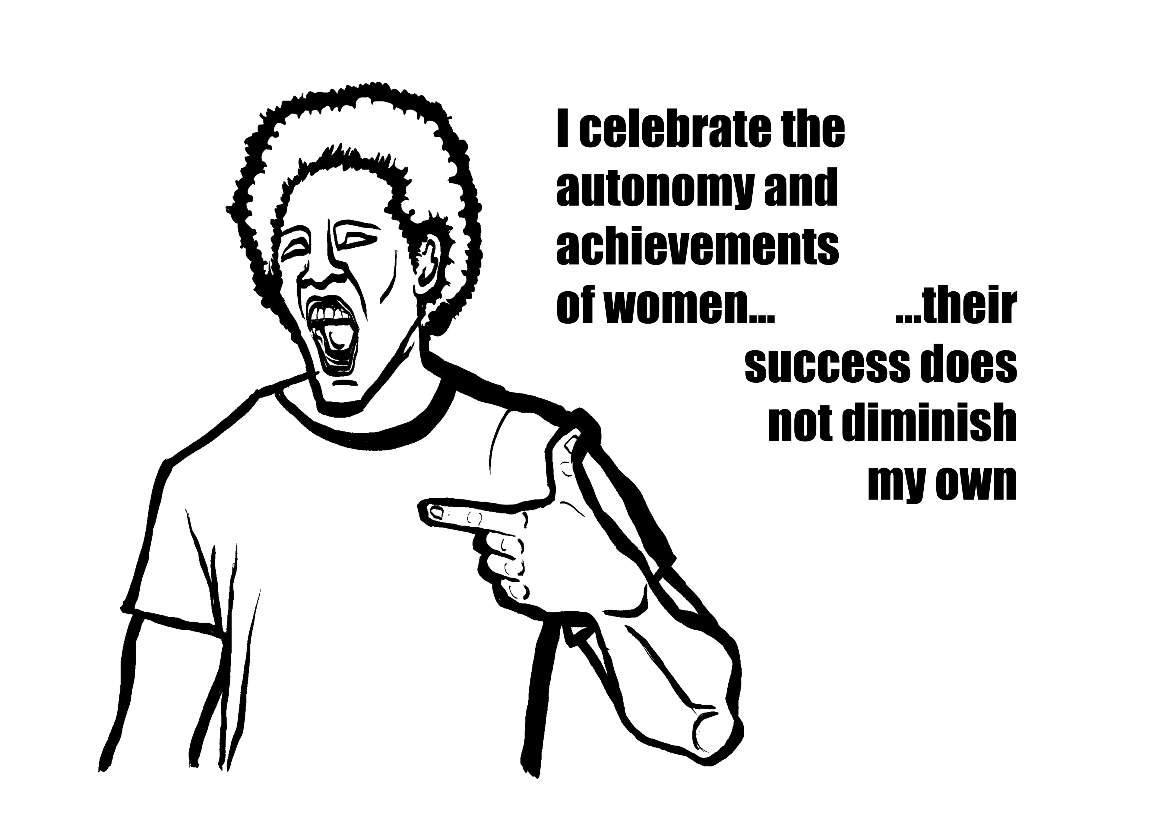 Cartoon character pointing on text on a white background