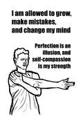 Black and white illustration of a person with arms outstretched, featuring motivational text on a white background.